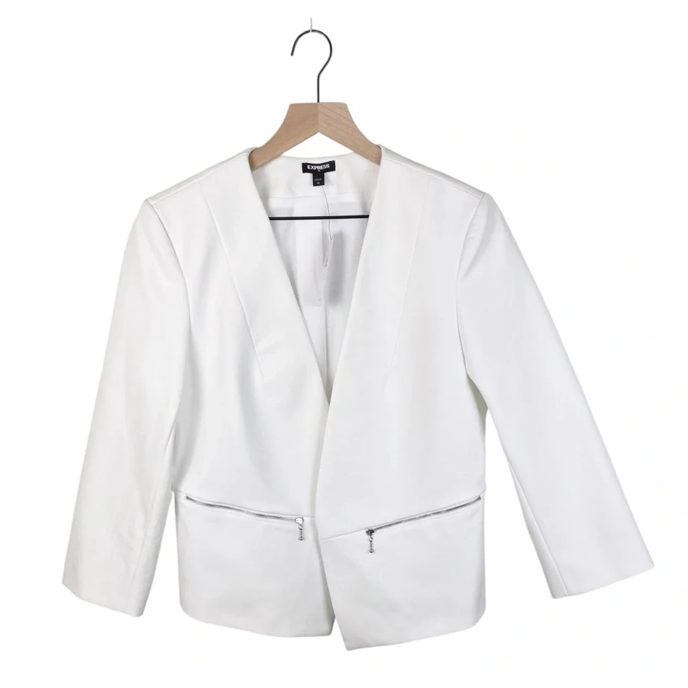 NEW Express Zip Pocket Cutaway Blazer Womens Size 14 Solid White Business Office
